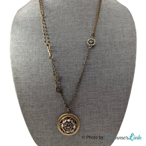 Sweet Romance Victorian Style Bronze Tone Locket Pendant Long Chain Necklace - Picture 4 of 13
